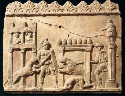 Roman Relief depicting lions and gladiators fighting in circus بواسطة رواية