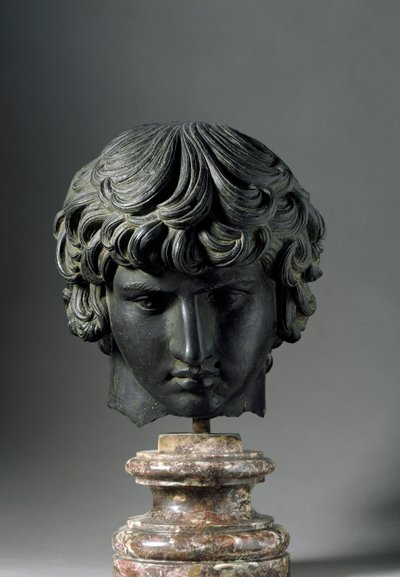Roman art: representation of Antinous (or Antinoo, ca. 110-130), young man lover of Emperor Hadrian. Bronze sculpture. Florence, Museo Archeologico بواسطة رواية