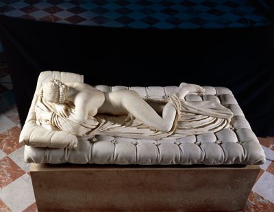 Sleeping Hermaphrodite, copy after an original of the 2nd century BC, from the Baths of Diocletian, Rome (marble) بواسطة رواية