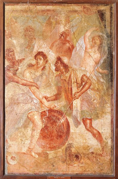 Ulysses and Diomedes recognizing Achilles disguised as the female Pyrrha among the Daughters of Lycomedes at Skyros, from Pompeii (fresco) بواسطة رواية