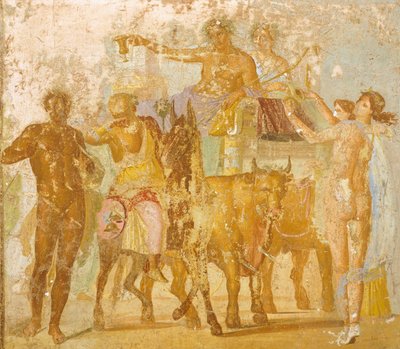 Wall painting depicting Triumph of Bacchus, from House of Marcus Lucretius Fronto, Pompeii , Campania, Roman Civilization بواسطة رواية