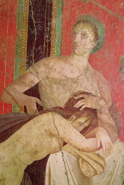 امرأة مطمئنة ، الجدار الجنوبي ، Oecus 5 ، 60-50 قبل الميلاد تفاصيل جدارية 57190 و 161043 بواسطة رواية