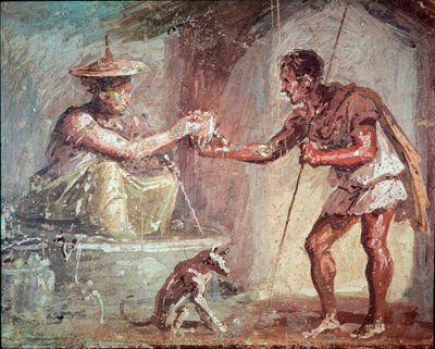 Woman offers drinking to a wanderer (fresco بواسطة رواية