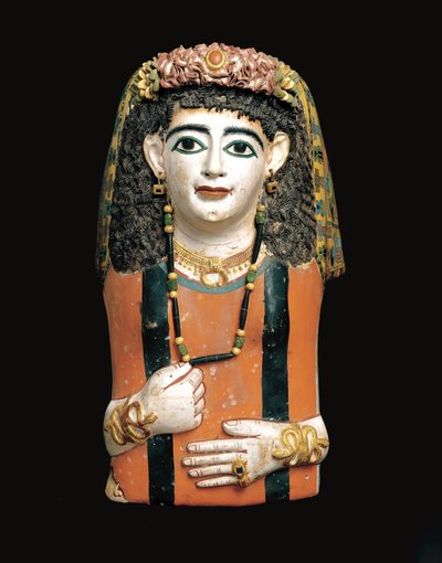 قناع المومياء ، 60-70 ميلادي (كارتون مطلي وجص وألياف نباتية) بواسطة الفترة الرومانية المصرية