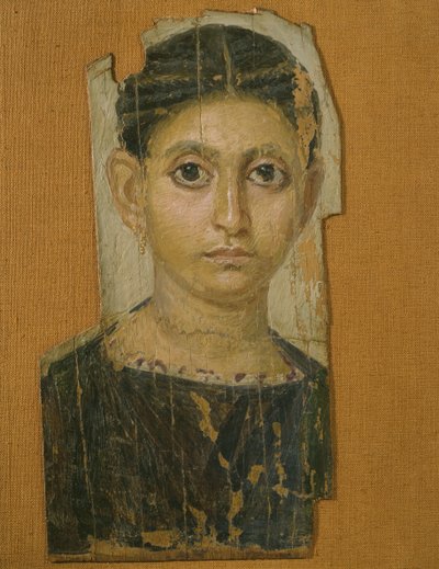 صورة أنثى مومياء ، من الفيوم ، أواخر القرن الثالث الميلادي (شمع مغلف على خشب مطلي) بواسطة الفترة الرومانية المصرية