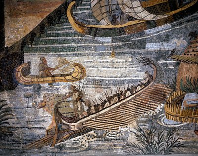 برج روماني (نوع من الجاليري له صفان) تفاصيل فسيفساء في باليسترينا. بواسطة رومان رومان