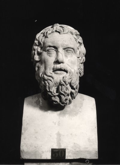 Bust of Aristophanes (c.445-c.385 BC) (marble) (b/w photo) بواسطة رومان رومان