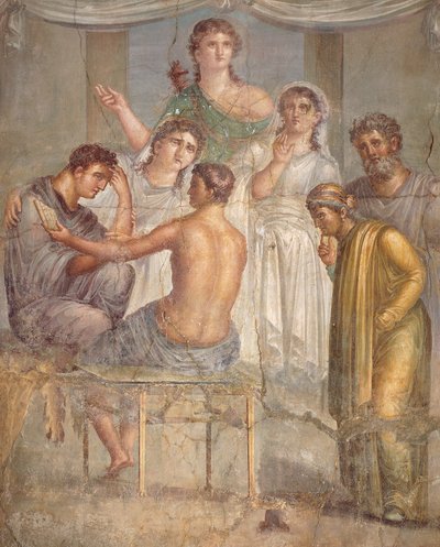لوحة جدارية تصور Admetus وAlcestis، من بازيليكا في هيركولانيوم، كامبانيا، الحضارة الرومانية بواسطة رومان رومان