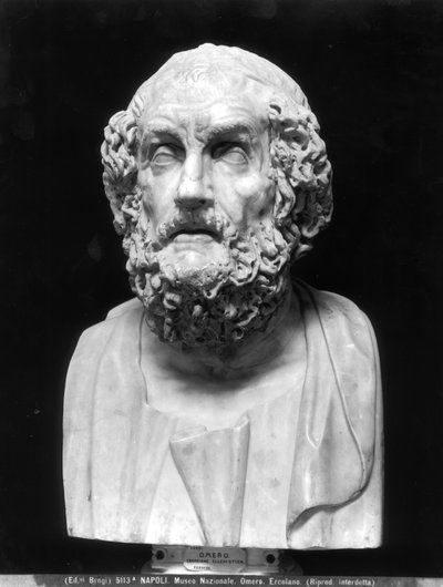 Portrait bust of Homer, copy after a Greek Hellenistic original (marble) (b/w photo) بواسطة رومان رومان
