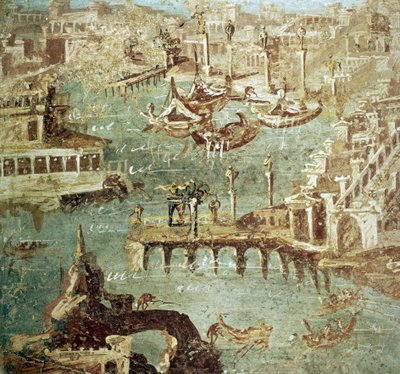 منظر لميناء مدينة كامبانا (Pozzuoli) في إيطاليا ، فريسكو ستابيا. بواسطة رومان رومان