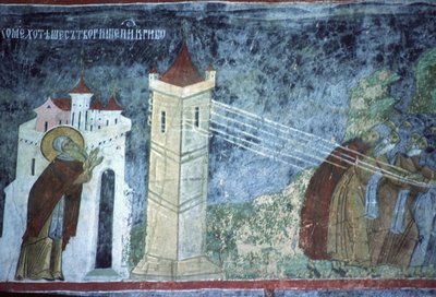 مشهد من حياة القديس باخوميوس ، الجدار الشمالي للكنيسة ، c.1601 بواسطة المدرسة الرومانية