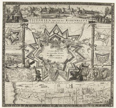 انتصارات رابينهاوبت في جرونينجن في الأعوام 1672-1673 فيكتوريان فان سين اكست. Rabenhaupt ، في Groningen و Omlanden ، int iaer 1672 و 73 (العنوان على الكائن) بواسطة رومين دي هوج (منسوب إلى)