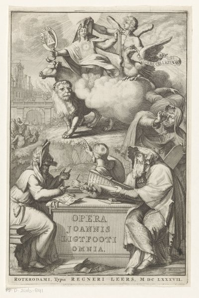 شخصية مجازية مع رجل يهودي صفحة العنوان لـ: John Lightfoot ، Opera Joannis Ligtfooti omnia ، 1686 بواسطة Romeyn de Hooghe