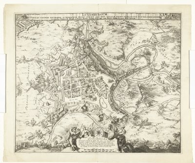 قصف باب لوكسمبورغ باب دي مارشالك دي كريكي ، 1684 لوكسمبورغ ، قيادة. اسم العائلة حاضرة أمير chimacens سترين def. ريج. لكن ذراعي بلاد الغال احتلته. 4 يونيو Ao. 8834 (العنوان على الكائن) بواسطة نيكولايس فيشر (أنا)