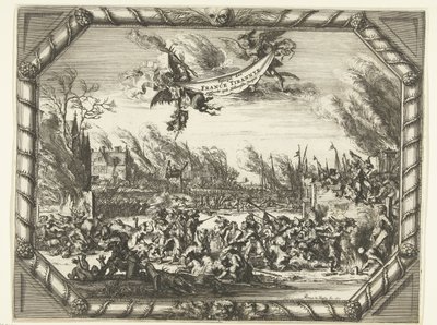 الفظائع الفرنسية في Bodegraven و Zwammerdam ، 1672 احتفل Spiegel der France Tirannye في Hollantsche Dorpen (العنوان على الكائن) بواسطة رومين دي هوج (منسوب إلى)