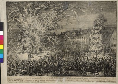 ألعاب نارية ليلية في شارع السابلون في بروكسل 1686 (نقش) بواسطة Romeyn de Hooghe
