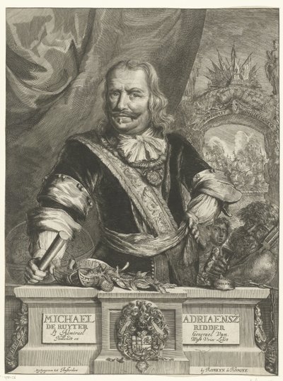صورة ميشيل دي رويتر مايكل Adriaensz de Ruyter Knight اللفتنانت Admiral General Van Hollandt و West Vrieslandt (العنوان على الكائن) بواسطة Romeyn de Hooghe