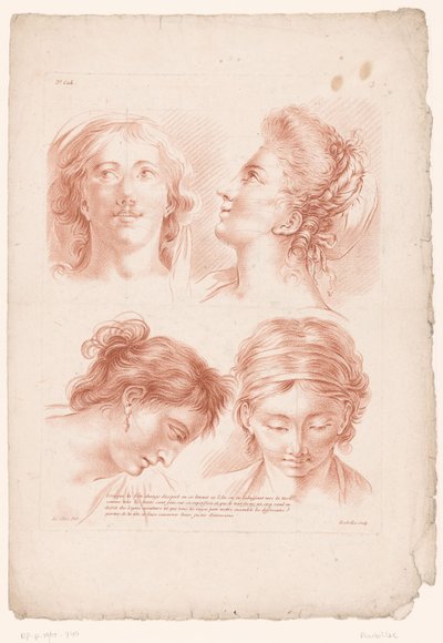 أربع رؤوس نساء في أوضاع مختلفة مبادئ الرسم من الطبيعة الجزء الثالث (عنوان السلسلة) IIIe Cahier de Principes du Dessin d