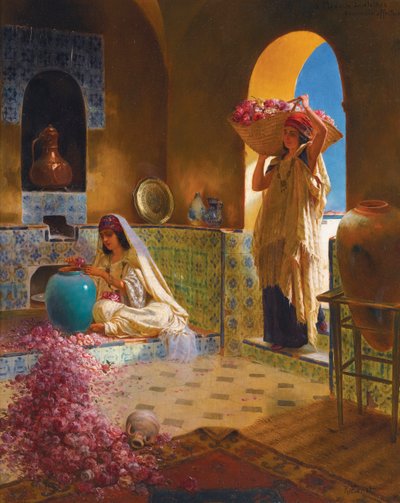 Les parfumeuses - صانعو العطور - رودولف إرنست (1854-1932). زيت على خشب الأبعاد: 55.5x45 سم مجموعة خاصة بواسطة رودولف إرنست