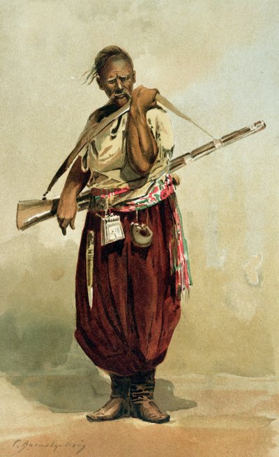 القرن السابع عشر Zaporogue Cossack ، أواخر القرن التاسع عشر بواسطة المدرسة الروسية