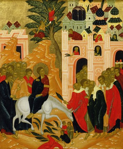 دخول المسيحيين إلى القدس ، أيقونة بواسطة المدرسة الروسية