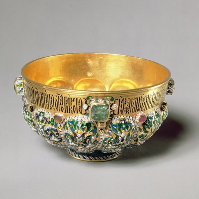 وعاء مزخرف مرصع بأحجار الكابوشون والديكور متعدد الألوان ، 1653 (ذهبي بأحجار كريمة ولآلئ) بواسطة المدرسة الروسية