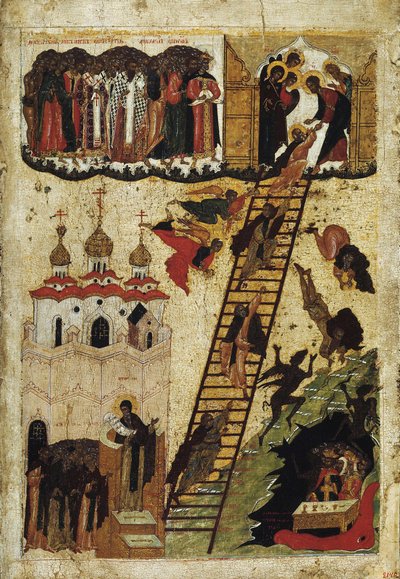 السلم السماوي للقديس جون كليماكوس (درجة الحرارة على اللوحة) بواسطة المدرسة الروسية
