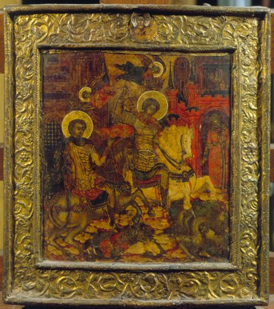 أيقونة تصور سانت جورج وسانت ديميتريوس ، c.1676 (درجة الحرارة على اللوحة) بواسطة المدرسة الروسية