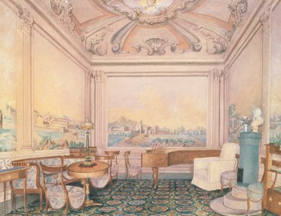 داخل غرفة الاستقبال في منزل مانور ، 1840-50 (مرحاض على ورق) بواسطة المدرسة الروسية