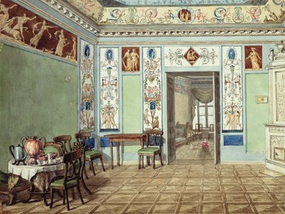 غرفة الإفطار الإتروسكانية الكلاسيكية الجديدة ، 1820 (مرحاض على ورق) بواسطة المدرسة الروسية