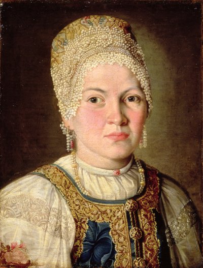 صورة لامرأة بالزي الروسي 1769 بواسطة المدرسة الروسية