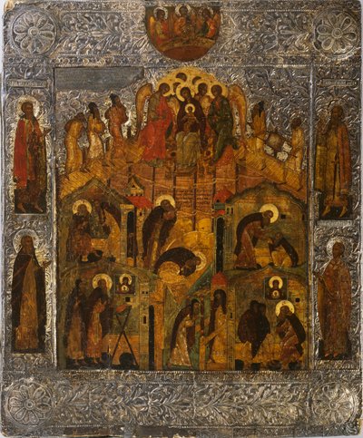 رؤيا مريم العذراء للقديس الكسندر سفيرسكي ، 1600s. بواسطة أيقونة روسية.