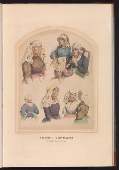 الأزياء التقليدية لـ Overflakkee و Voorne و Oud-Beijerland في جنوب هولندا ، 1857 مقاطعة جنوب هولندا Overflakkee Voorne و Beijerland / XVI (العنوان على الكائن) بواسطة فالنتين بينغ