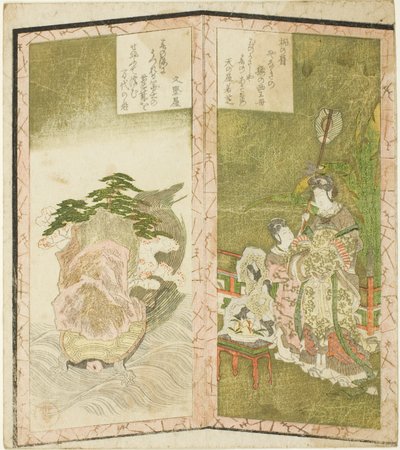 Seiobo (أم الغرب) والسلحفاة ، من سداسية بلا عنوان تصور زوجًا من الشاشات القابلة للطي بواسطة Ryuryukyo Shinsai