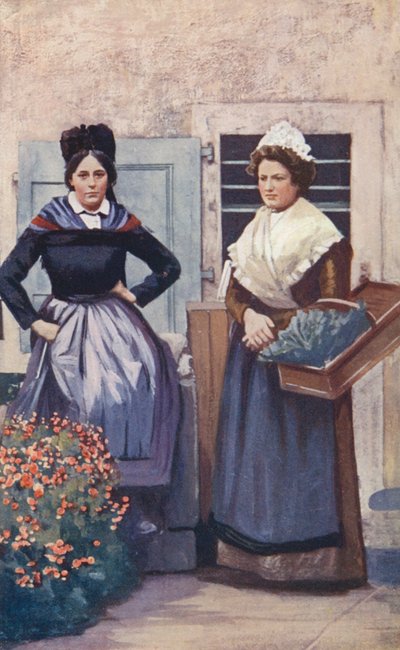 فتيات الفلاحات في الكوس (طباعة حجرية ملونة) بواسطة سابين بارينج جولد