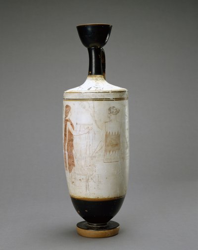 Lekythos الأرض البيضاء مع امرأة شابة في قبر ، 450-440 قبل الميلاد (الطين مع أرضية بيضاء) بواسطة Sabouroff Painter (Attr. To)