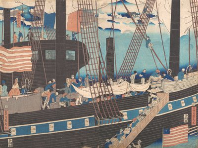 "تجارة يوكوهاما: الغربيون يقومون بتحميل البضائع" الشهر الرابع 1861. بواسطة ساداهيدي أوتاغاوا