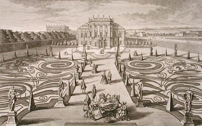 منزل وحديقة نمساوية ، نقشها يوهان أوغست كورفينوس (1683-1738) ، نُشرت حوالي 1730-40 (نقش) بواسطة سالومون (بعد) الصغير