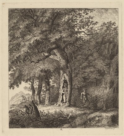 المناظر الطبيعية المشجرة مع حورية و Satyr بواسطة سالومون جيسنر