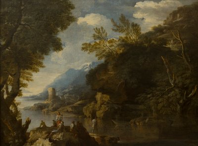 منظر طبيعي بالأشكال والقوارب ، حوالي 1635-73 (زيت على قماش) بواسطة سالفاتور (من أتباع) روزا