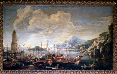 View of a port - oil on canvas بواسطة سلفاتور روزا