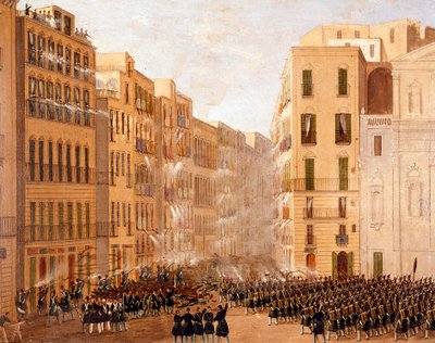 رد جيش بوربون ضد التمرد في نابولي في مايو 1848 بالتفصيل. لوحة رسمها سالفاتور فيرغولا (1799-1877) نابولي ، متحف ناسيونالي دي سان مارتينو بواسطة سالفاتور فيرغولا
