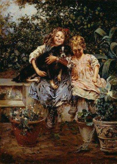 ثلاثة أصدقاء، لسلفاتوري بوستيجليون (1861-1906)، زيت على قماش، 53.5x38 سم بواسطة سلفاتوري بوستيجليوني