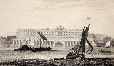 منظر لمنزل سومرست من نهر التايمز ، نقش بواسطة دبليو بي كوك (1778-1855) 1814 (نقش) بواسطة صموئيل (بعد) أوين