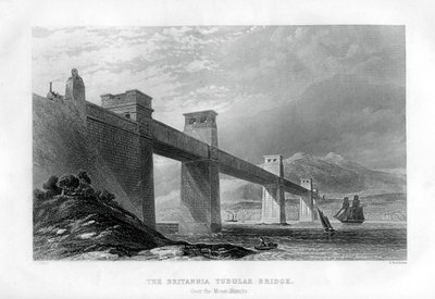 ال جسر بريتانيا أنبوبي فوق مضيق ميناي ، ويلز ، 1886 بواسطة صموئيل برادشو
