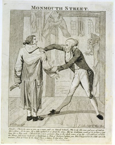 شارع مونموث ، كاريكاتير لبائع ملابس قديم ، نقش بواسطة J. Cooke ، 1789 بواسطة صموئيل كولينجس
