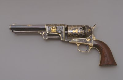 مسدس دراجون النموذجي الثالث من كولت ، c.1853 (الفولاذ والنحاس والذهب وخشب الجوز) بواسطة صموئيل كولت