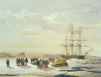 حفلة زلاجة تغادر محقق HMS في Mercy Bay ، 15 أبريل 1853 ، نقشها E. Walker ، نشرتها شركة Ackermann und Co. ، 1854 بواسطة صموئيل جورني كريسويل