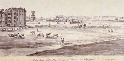 "منظر من غرفة خلع الملابس ليدي كاي في ماريليبون" ، 1793 بواسطة صموئيل هيرونيموس جريم