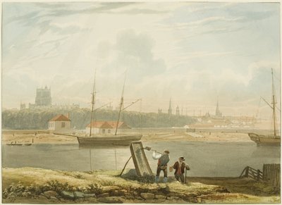 عرض عبر الميناء العائم ، حوالي عام 1825 (قلم رصاص وألوان مائية على ورق) بواسطة صموئيل جاكسون